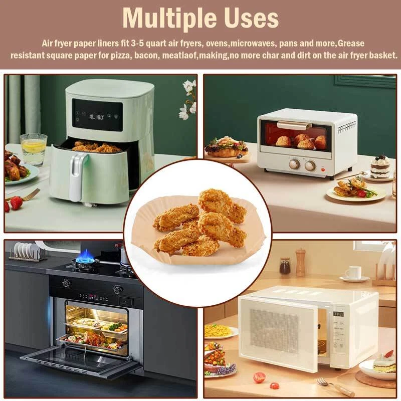 Air Fryer Liners 100/200/400 Pcs Disposable Parchment Paper Liner Non Stick Food Air Fryer Liners 100/200/400 Pcs Disposable Parchment Paper Liner Non Stick Food