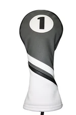 Majek Retro Golf #1 Driver Headcover Gray Black and White Vintage Leather Style