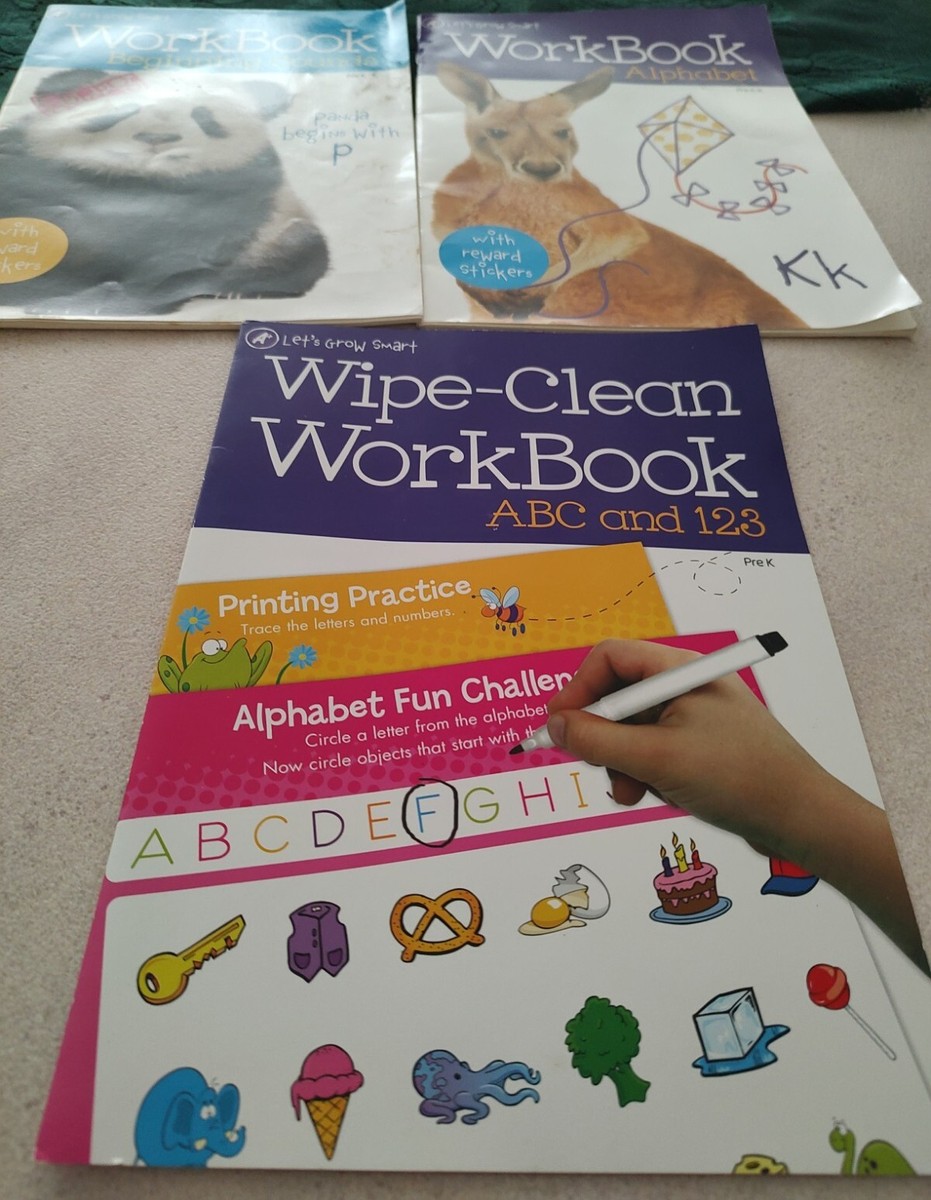 Let's Grow Smart 3 Workbook lot Alphabet, Beginning Sounds Wipe