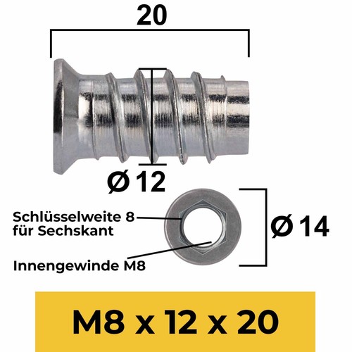 Einschraubmutter M6 M8 M10 Einschraubmuffen Gewindemuffe Innensechskant verzinkt - Bild 22 von 28