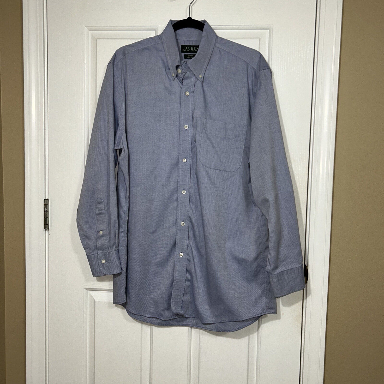 Ralph Lauren Men's Slim Fit No Iron Checked Blue Dress Shirt Blue Size 15X32-33