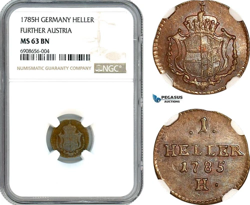 AK193, Germany (Further Austria) Joseph II, 1 Heller 1785 H, NGC MS63BN, Top Pop