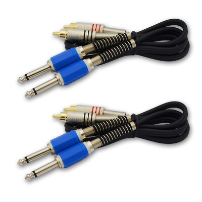 Dual RCA Male Jack to 6.35mm Mono 1/4'' Adapter with Shielded Audio Cable - 3 ft