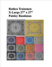 Trainmen Paisley Bandana, X-Large 27" x 27" multiple colors, Biker Face Wrap