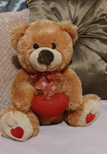 Brown Teddy Bear Holding A Love Heart 30cm Boyfriend Girlfriend Loved One Gift   - 第 1/7 張圖片