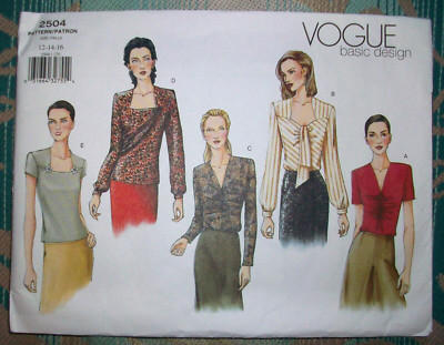 VOGUE Vintage 2000 Sewing Pattern 2504 Basic Design Blouse 12-14-16