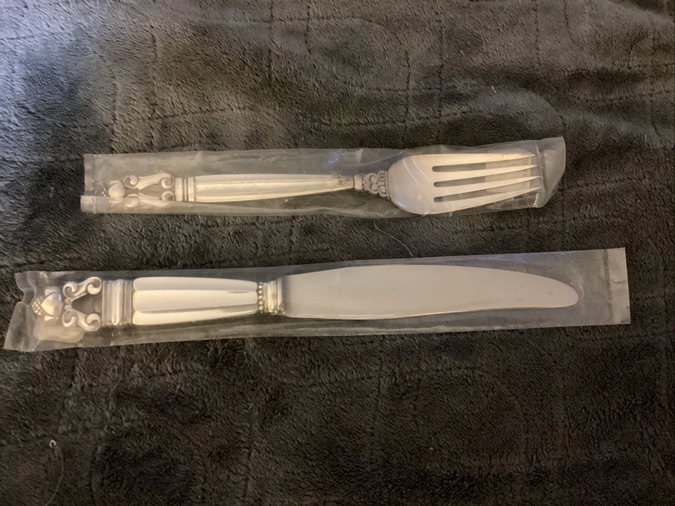 Georg Jensen Acorn Denmark Sterling Silver Dinner Fork And Knife Unopened - Image 3 of 4