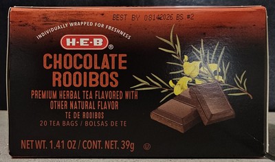 HEB Chocolate Rooibos Herbal Tea With Chicory - 20 Bags (Exp 08/14/2026)