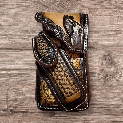 7'' HORSE KNIFE WESTERN LEATHER POUCH BELT LOOP  PHONE HOLSTER CASE #EH12977