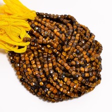 100 Natural Tiger Eye Gemstone Box Shape Faceted Beads 4 mm Strand 8" UGB-523