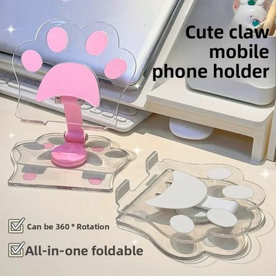 Cute Cat Paw Acrylic Rotating Foldable Phone Stand, Compatible with IPad and 