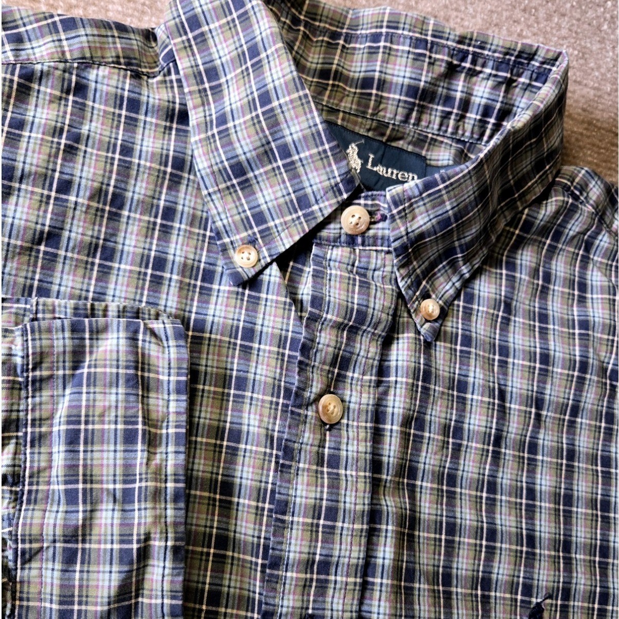 Ralph Lauren Classic Fit Plaid Button Down Shirt Mens Large Blue Green Purple L