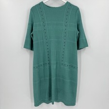 Ming Wang Stud Trim Tonal Stripe Knit Dress Knee Length Turquoise Size Medium