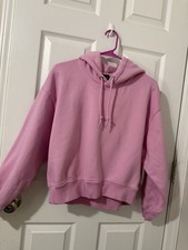 GAP Women  s Pink Pullover Fleece Hoodie Solid Drawstring Long Sleeve Size S