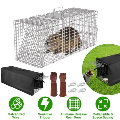 Heavy Duty Live Animal Cage Trap with Cover Humane Cat Trap Raccoons Squirrel