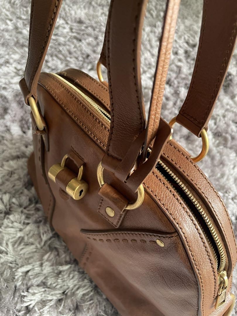 Yves Saint Laurent Muse Shoulder Hand Bag Brown Leather Gold