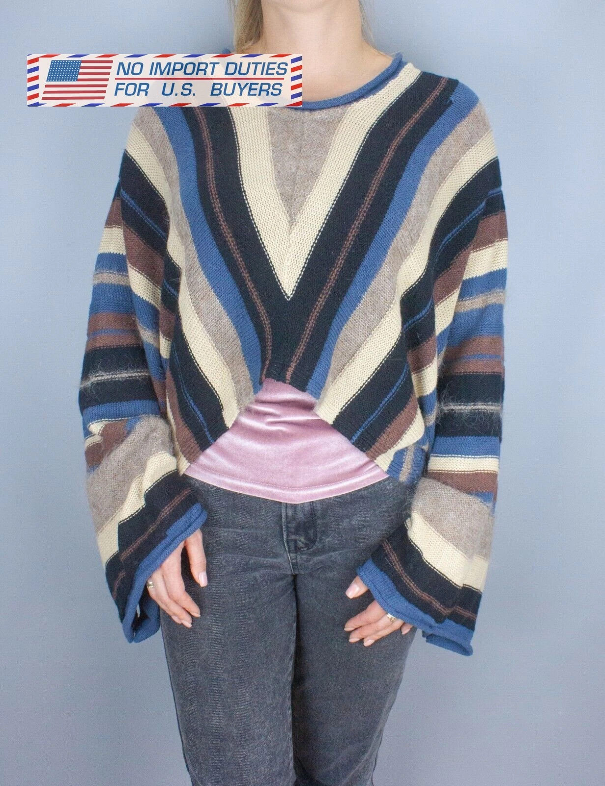 Gudrun Sjoden Striped Knit Cape Womens Poncho Western Multicolor Size L/XL