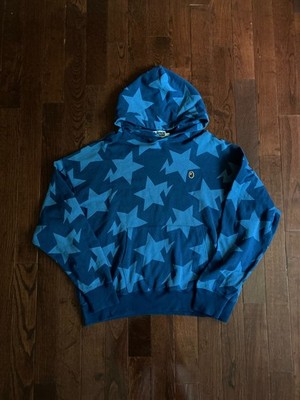 A Bathing Ape Bape Sta Pattern Loose Fit Hoodie Blue Size L