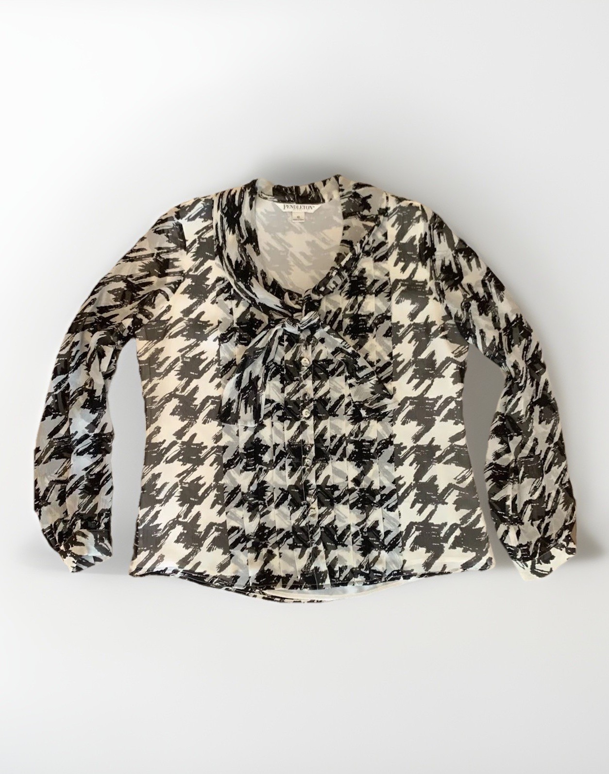PENDLETON Silk Houndstooth Button Up Top for Women Size 10 Petite