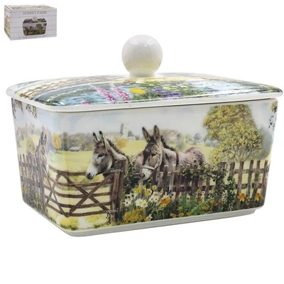 LESSER & PAVEY Butter Dish Donkey Farm Macneil Style Ceramic Kitchen Tableware Gift Boxed