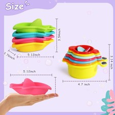 Toddler Bath Time Toys - 11 Piece Stacking Cups Floating Boats Ages 1 
