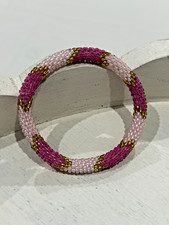 Handmade Nepal Roll-On Beaded Bracelet  Seed Bead Crochet Bangle  Fair Trade S