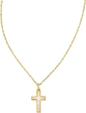 Kendra Scott Cross Pendant Necklace for Women, Gold - White Opal