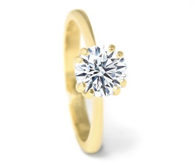 Diamond solitaire ring in 585 gold; 1.29ct brilliant, E & VS1; + IGI certificate!