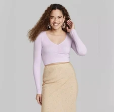 Wild Fable Women's L Large Shirt Light Purple Long Sleeve V-Neck Front Cinch New