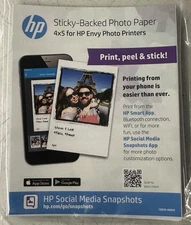 New HP Social Media Snapshots STICKY BACK Photo Paper (4" x 5") 20 Sheets Total