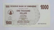 2006 - Reserve Bank of Zimbabwe - 1000 Zimbabwe Dollars Banknote / Bearer Cheque
