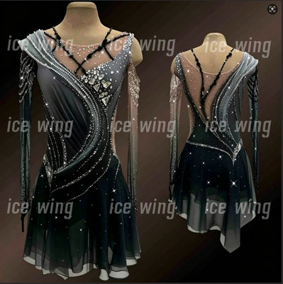 Ice Figure Skating Dress Elasticity Competition Skating Jeweled black dyeing