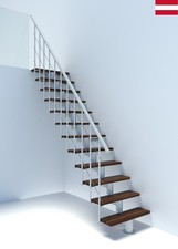 Indoor Straight Staircase Kit Central Stringer Cable Railing Wood Step Wide 0.8m