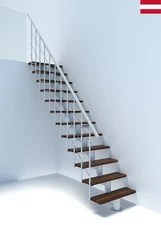 Indoor Straight Staircase Kit Central Stringer Cable Railing Wood Step Wide 0.8m