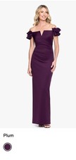 Xscape Women's Off-The-Shoulder Ruffle-Sleeve Ball Gown Plum Sz 8