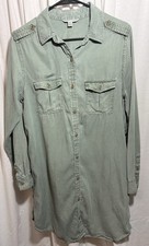 American Eagle Utility Shirt Dress Medium Sage Green Button Front Pockets
