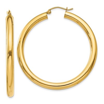 Echte 14K Gelbgold polierte 4mm Röhre Creolen; Damen & Herren