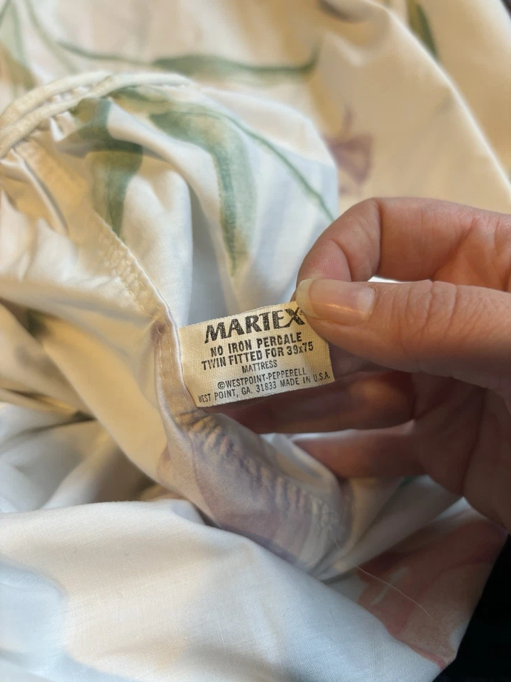 Vintage USA Made Martex Twin Sheet Set Floral Tulips Fitted Flat Pillowcase Mcm  - Image 2 of 4