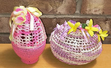 EASTER DECORATIONS 2 HANDMADE CROCHET LARGE EGGS THAT OPEN TO PLACE CANDY INSIDE