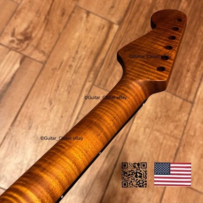 Roasted Flame Maple Rosewood Strat Neck Fits Warmoth Stratocaster Bodies SR2J