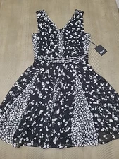 Simply Vera Vera Wang Black Floral Zip Back Lined Sleeveless Tank  Dress S NWT