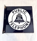 Vintage Bell System Public Telephone 11” Porcelain Double Sided Flange Sign