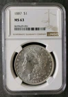 1887 $1 Morgan Silver Dollar NGC MS63