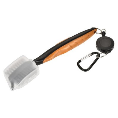 Golf Club Brush Double Sided Retractable Cord Clip Covers Groove Cleaner Orange