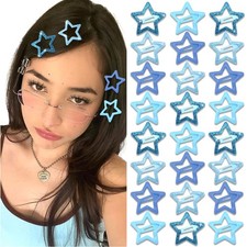 NAISKA 24Pcs Blue Y2K Star Sequins Hair Clips Snap Non Slip Hair Barrettes fo...