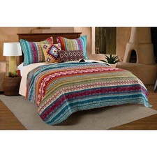 NEW SOUTHWEST LODGE CABIN BLUE GREEN ORANGE PURPLE BOHO COUNTRY QUILT SET