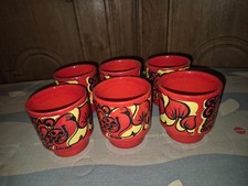 6 Wächtersbach Bowle-Becher mit Blumenmuster rot