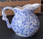 Vintage Blue White Speckled Spongeware Pitcher Creamer Small 4" Glazed — photo 7