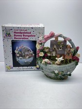 Hand Painted Bunny Bungalow Decoration Basket Collectible