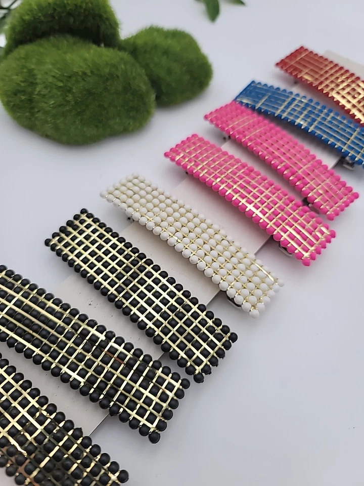 Lote de 8 pinzas para el cabello pasadores vintage nuevo stock antiguo acento dorado años 80 rosa intenso... Foto 4 de 4